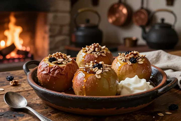 Baked Apples with Honey, Oats & Walnuts