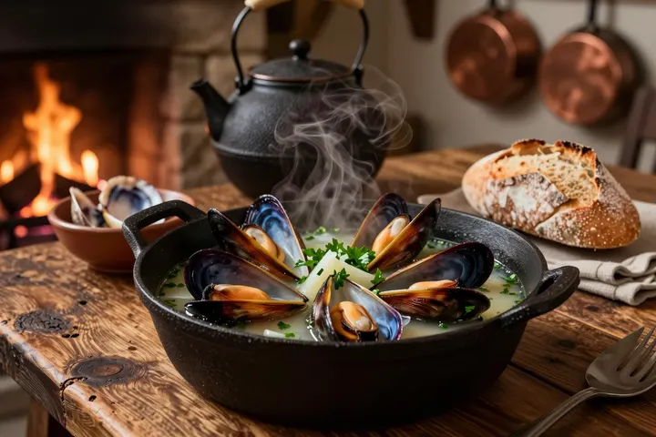 Mussels in Cider & Leek Broth