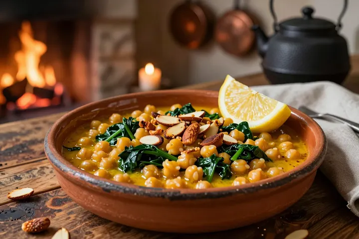 Saffron Chickpeas with Spinach & Almonds