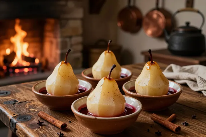 Pears Poached in Spiced Grape Juice